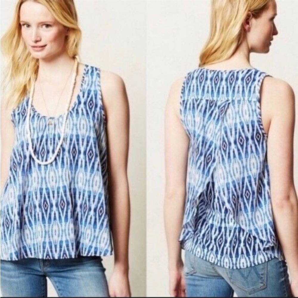 Anthropologie Blue Ikat-Print Sleeveless Tank